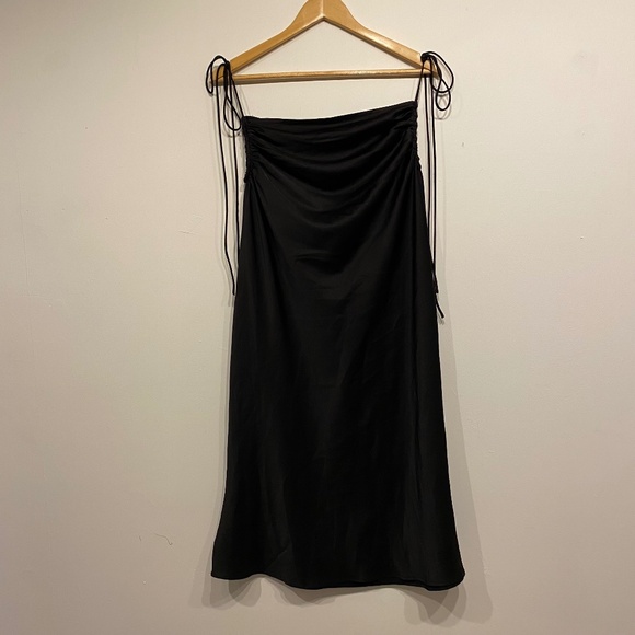 Isalis Black Slip Self Tie Satin Midi Dress Size Large - Picture 1 of 4